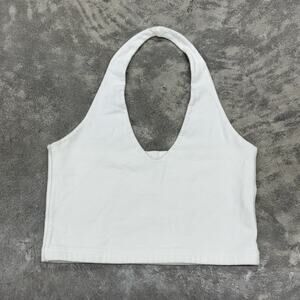 Brandy Melville White Cropped Halter Top Thick Cotton Blend Summer